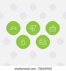 Set Of 5 Food Outline Icons Set.Collection Of Measuring Cup, Croissant, Toast And Other Elements.