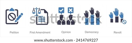 A set of 5 Freedom of Speech icons as petition, first amendment, opinion