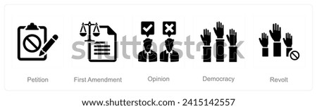 A set of 5 Freedom of Speech icons as petition, first amendment, opinion
