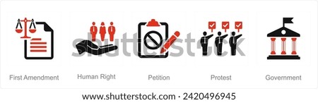 A set of 5 Freedom of Speech icons as first amendment, human right, petition 商業照片 © 