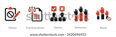 A set of 5 Freedom of Speech icons as petition, first amendment, opinion