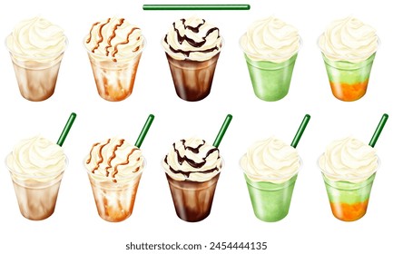 Juego de 5 bebidas congeladas con crema fresca