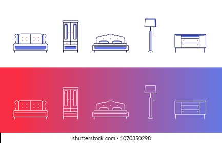 Set of 5 furniture and home decor icons in 2 varients