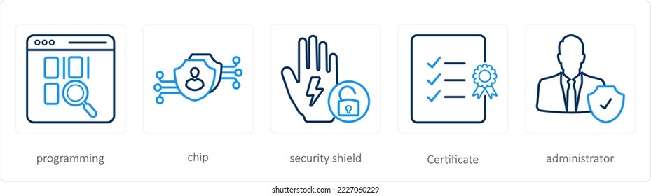 A set of 5 gdpr icons such as programming, chip