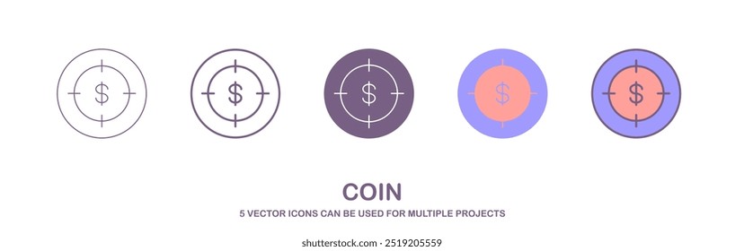 A set of 5 gear-shaped icons representing financial and time management concepts., a set of icons with 5 different styles