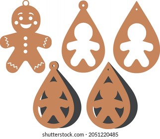 Set of 5 Gingerbread Men Teardrop Earrings