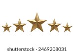 Set of 5 gold stars isolated on white background. Vector realistic five golden stars