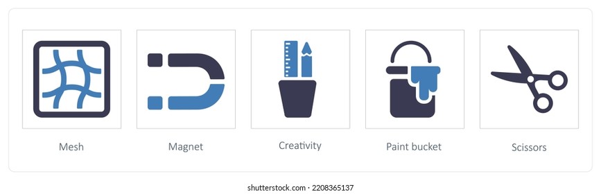 A set of 5 graphic tools icons such as Mesh, Magnet, Creativity
