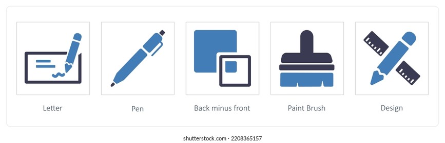 A set of 5 graphic tools icons such as Letter, Pen, Back minus front