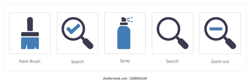 A set of 5 graphic tools icons such as Paint Brush, Search, Spray