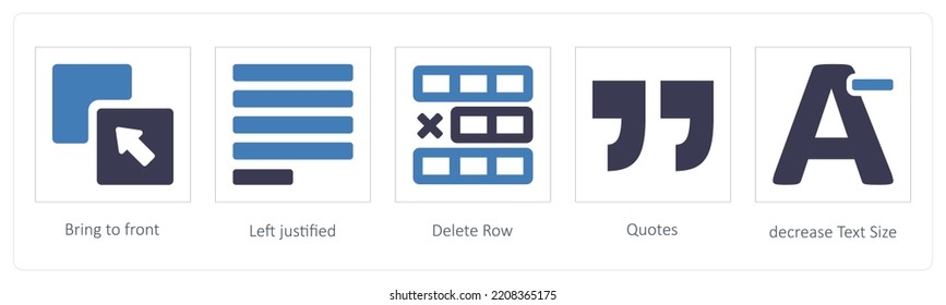 A set of 5 graphic tools icons such as Bring to front, Left justified