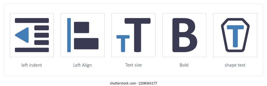 A set of 5 graphic tools icons such as left indent, Left Align, Text size