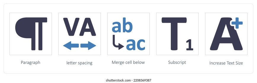 A set of 5 graphic tools icons such as Paragraph, letter spacing