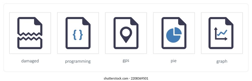 Un conjunto de 5 iconos de herramientas gráficas como dañados, de programación, gps