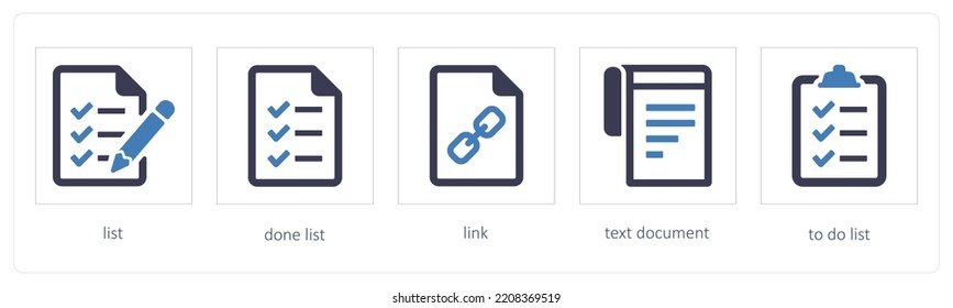 A Set Of 5 Graphic Tools Icons Such As List, Done List, Link