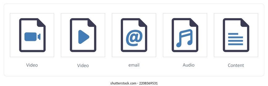 A set of 5 graphic tools icons such as Video, email, Audio