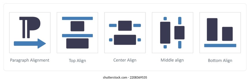 A set of 5 graphic tools icons such as Paragraph Alignment, Top Align