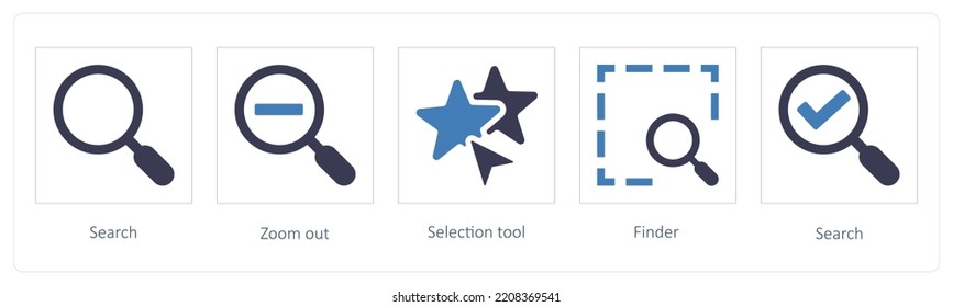 A Set Of 5 Graphic Tools Icons Such As Search, Zoom Out, Selection Tool