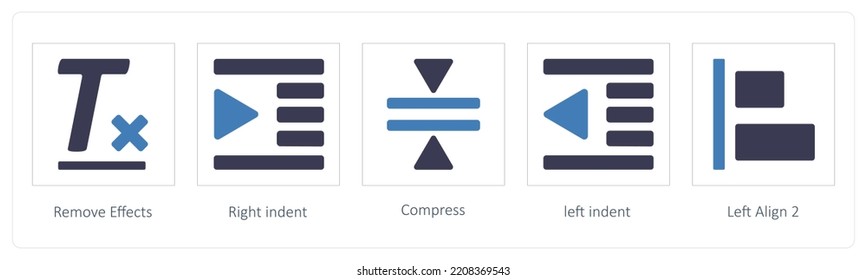 A set of 5 graphic tools icons such as Remove Effects, Right indent