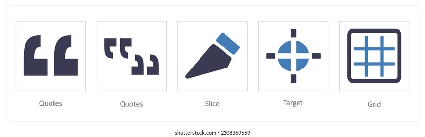 Un conjunto de 5 iconos de herramientas gráficas como Cotizaciones, Recorte, Destino