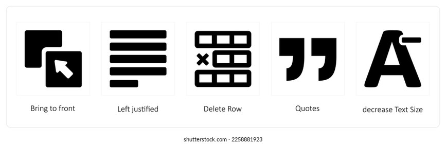A set of 5 graphic tools icons such as Bring to front, Left justified