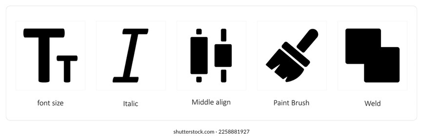 A set of 5 graphic tools icons such as font size, Italic, Middle align