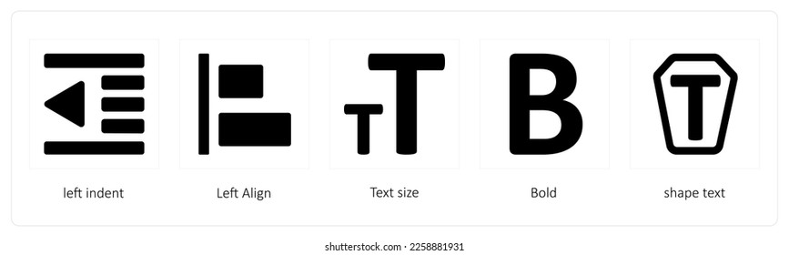 A set of 5 graphic tools icons such as left indent, Left Align, Text size