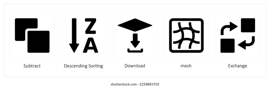 A set of 5 graphic tools icons such as Subtract, Descending Sorting