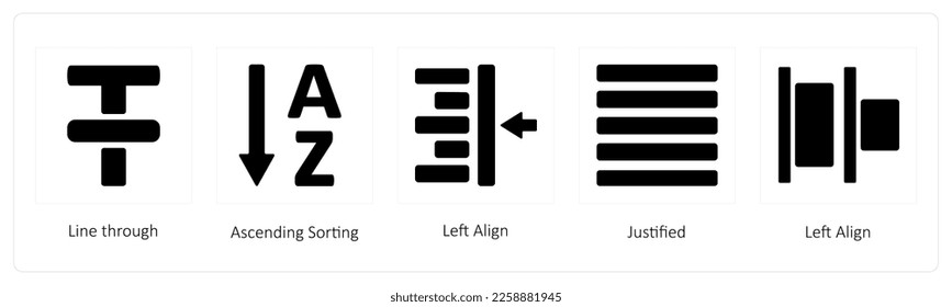 Eine Reihe von 5 grafischen Tools, wie z. B. Line Through, Ascending Sorting