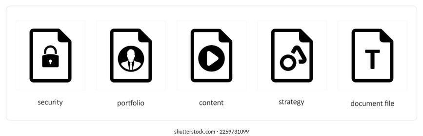 Un conjunto de 5 iconos de herramientas gráficas como seguridad, portafolio, contenido