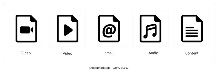 Un conjunto de 5 iconos de herramientas gráficas como vídeo, correo electrónico, audio