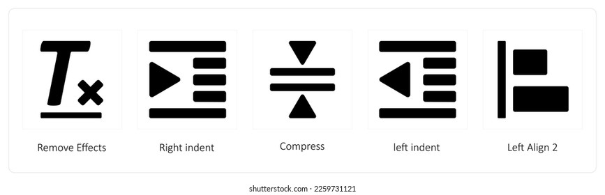 A set of 5 graphic tools icons such as Remove Effects, Right indent