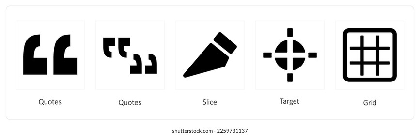 A set of 5 graphic tools icons such as Quotes, Slice, Target