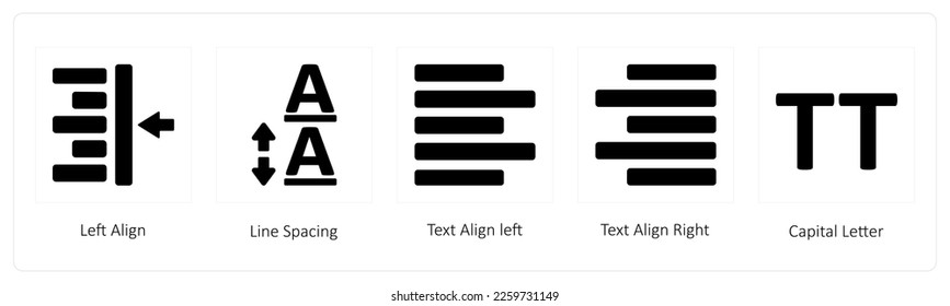 Un conjunto de 5 iconos de herramientas gráficas como Alinear a la izquierda, Espaciado de línea, Alinear texto a la izquierda