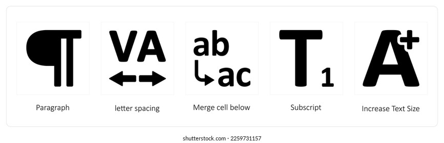 A set of 5 graphic tools icons such as Paragraph, letter spacing