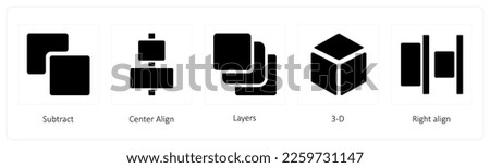 A set of 5 graphic tools icons such as Subtract, Center Align, Layers