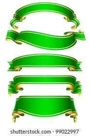 set of 5 green ribbon banners