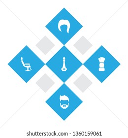 Set of 5 hairdresser icons set. Collection of hairstyle, brush, haircut and other elements.