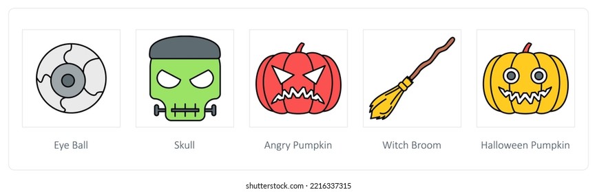 A set of 5 Halloween icons such as eye ball, skull
