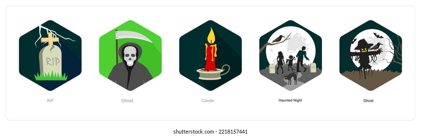 A set of 5 Halloween icons such as halloween night, halloween pumpkin