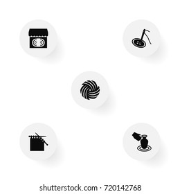 Set Of 5 Handmade Icons Set.Collection Of Vase, Handicraft, Needlework Elements.