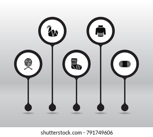 Set Of 5 Handmade Icons Set.Collection Of Pullover, Paper Figure, Yarn And Other Elements.