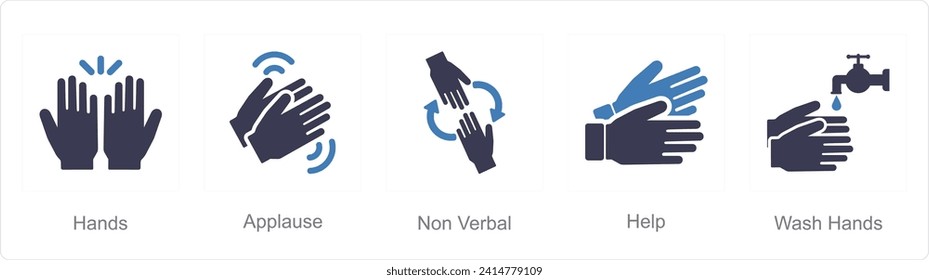 A set of 5 Hands icons as hands, applause, help