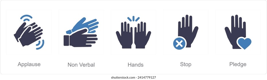 A set of 5 Hands icons as applause, non verbal, hands