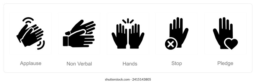 A set of 5 Hands icons as applause, non verbal, hands