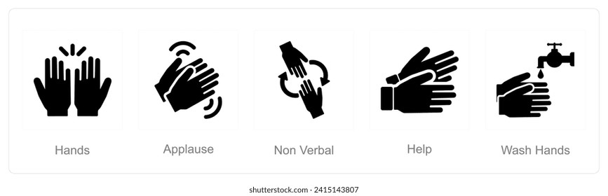 A set of 5 Hands icons as hands, applause, help