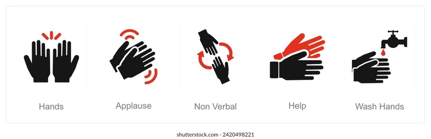 A set of 5 Hands icons as hands, applause, help