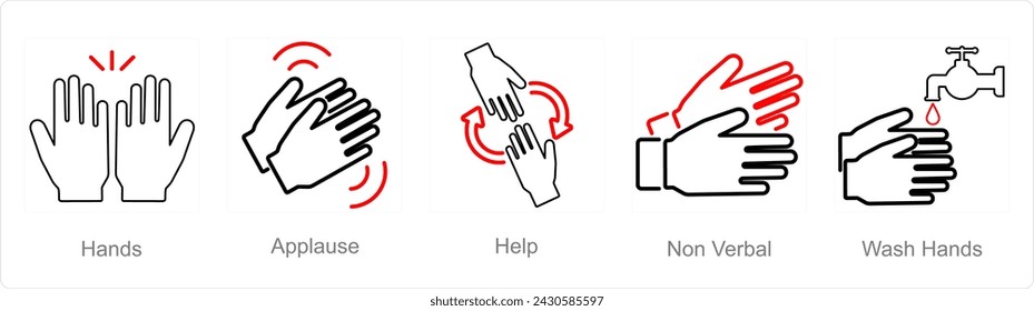 A set of 5 Hands icons as hands, applause, help