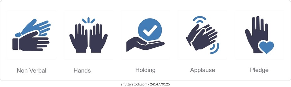 A set of 5 Hands icons as non verbal, hands, holding
