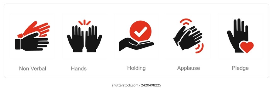 A set of 5 Hands icons as non verbal, hands, holding